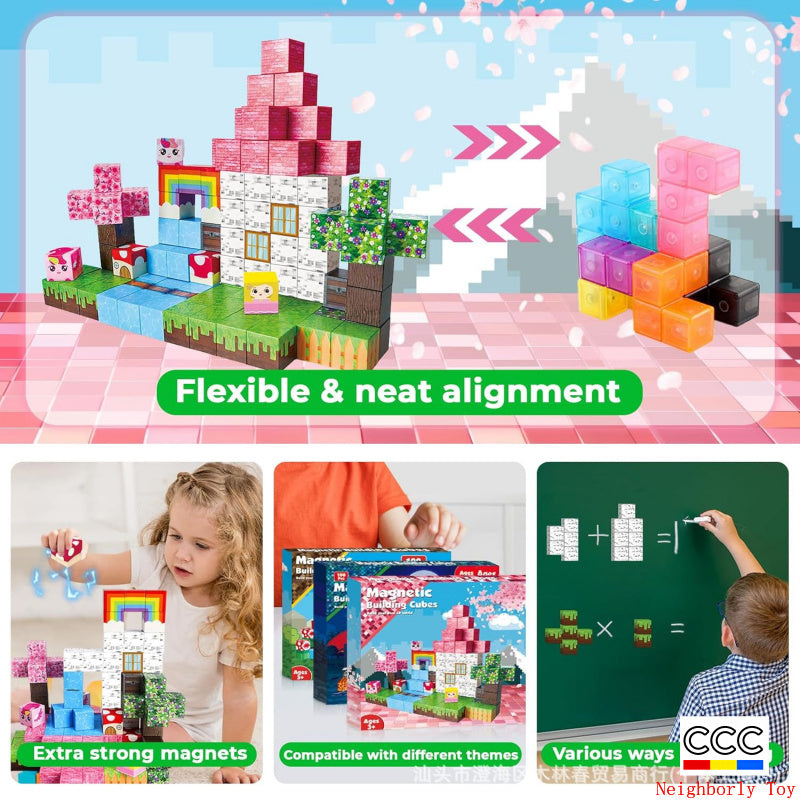 Cross-Border Amazon Hot Item Magnetic Building Magnetic Blocks Educational 3D Magnetic Pieces DIY Toys for Children