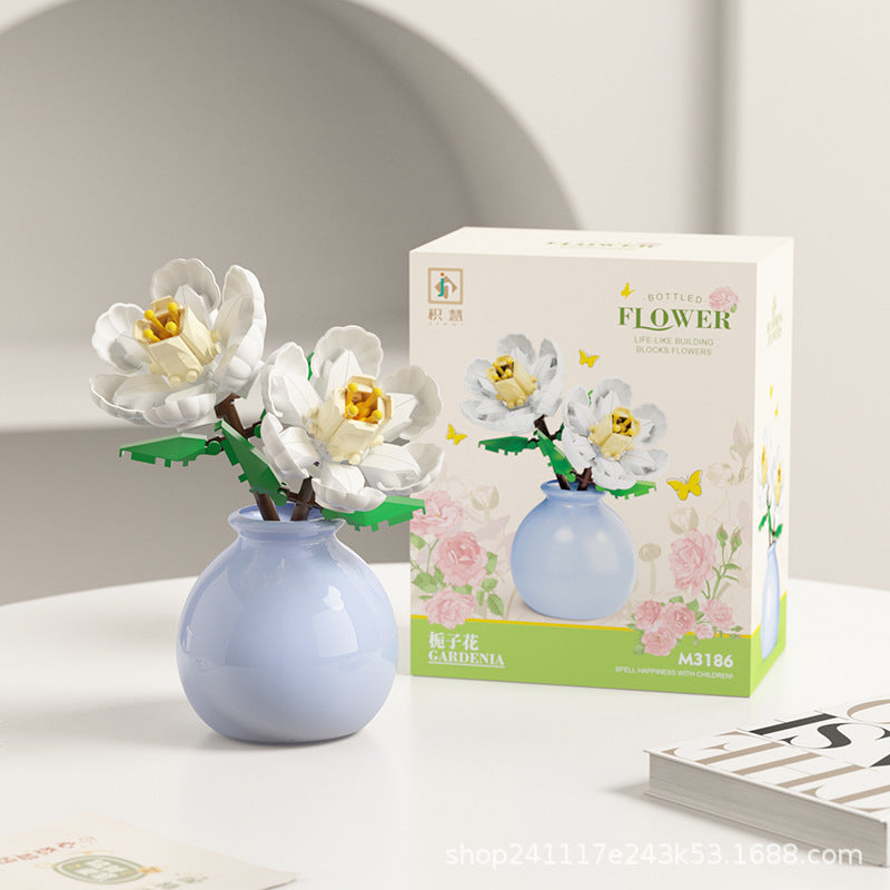 Cross-Border Building Blocks Eternal Flower Transparent Building Blocks Display Cover Home Decoration Desktop Trendy Assembly Toys Gift Wholesale