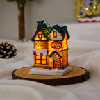 Cross-Border New Christmas Decorations Resin Christmas Small House Micro Landscape Luminous Snow House Ornaments Christmas Gifts
