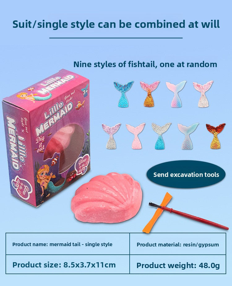 New Mermaid Tail Archaeological Dig Blind Box - Kids DIY Mini Colorful Dinosaur Gem Treasure Hunt Toy