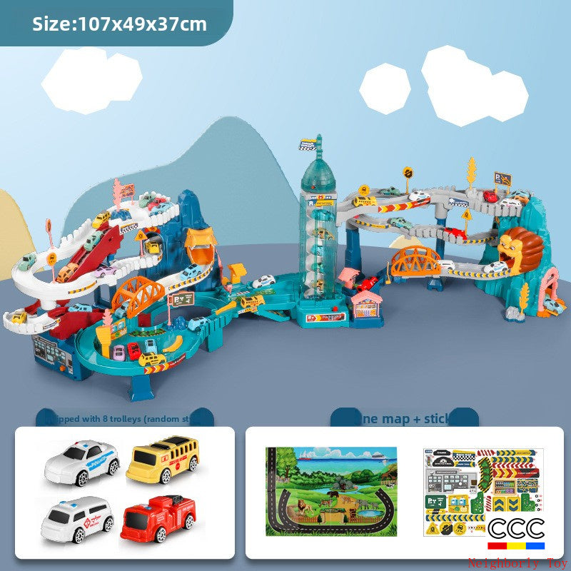 Children's Dinosaur Winding Road City Combination Track Car Adventure Parking Building Educational Toy for Boys