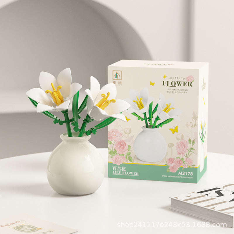 Cross-Border Building Blocks Eternal Flower Transparent Building Blocks Display Cover Home Decoration Desktop Trendy Assembly Toys Gift Wholesale