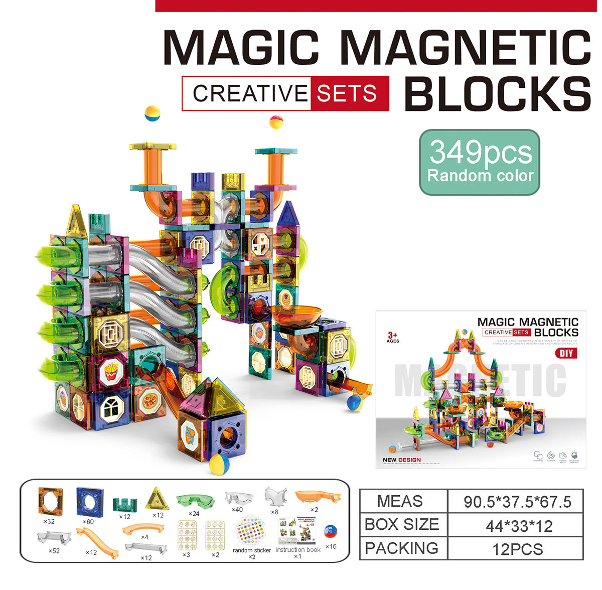 Slide Track Ball Magnetic Tiles Building Blocks Cross-Border Amazon Intelligence Assembly Boys' Toy Gift