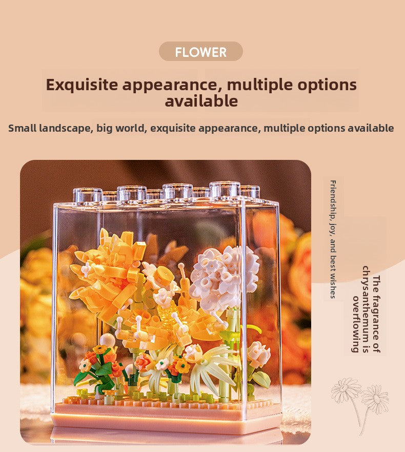 Cross-Border Building Blocks Eternal Flower Transparent Building Blocks Display Cover Home Decoration Desktop Trendy Assembly Toys Gift Wholesale