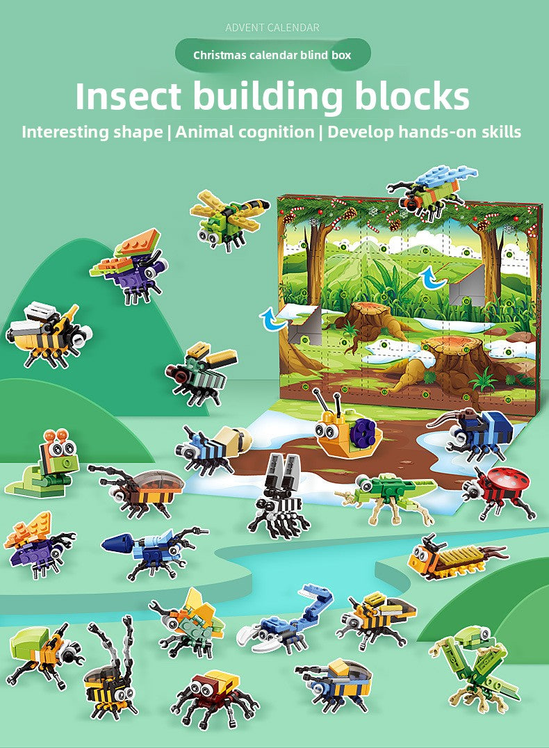 Building Blocks Christmas Calendar Blind Box Countdown 24 Grids Children's DIY Car Dinosaur Building Blocks Tear-off Blind Box