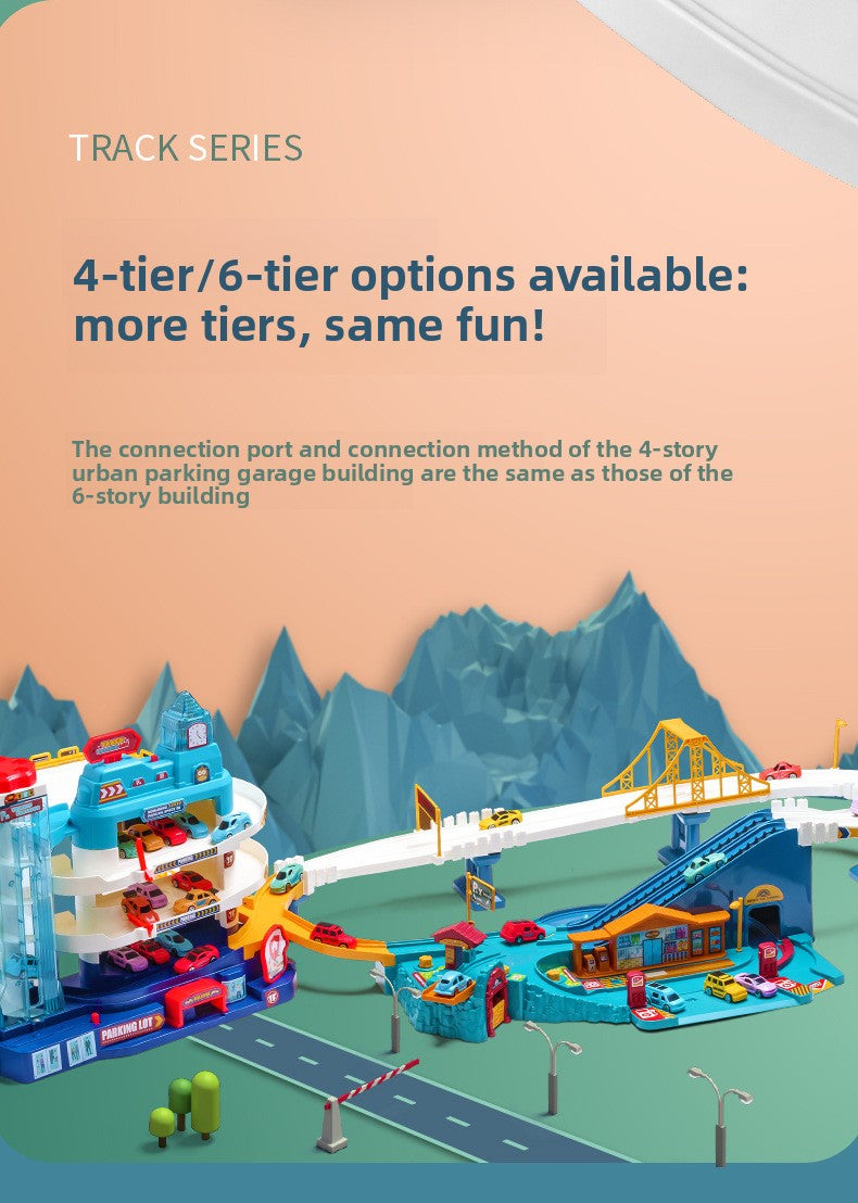 Children's Dinosaur Winding Road City Combination Track Car Adventure Parking Building Educational Toy for Boys