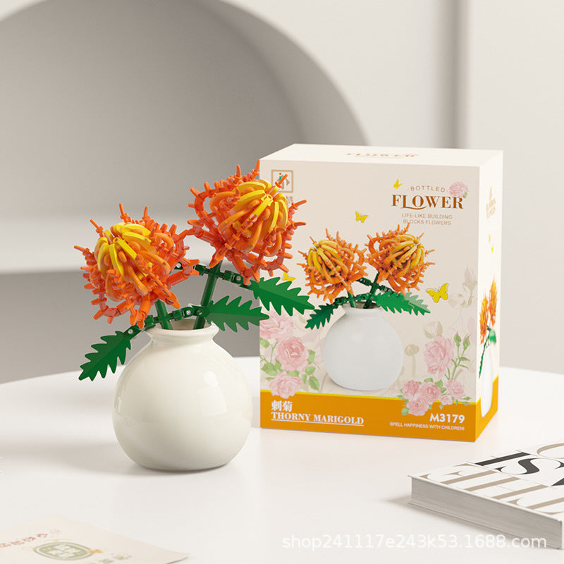 Cross-Border Building Blocks Eternal Flower Transparent Building Blocks Display Cover Home Decoration Desktop Trendy Assembly Toys Gift Wholesale