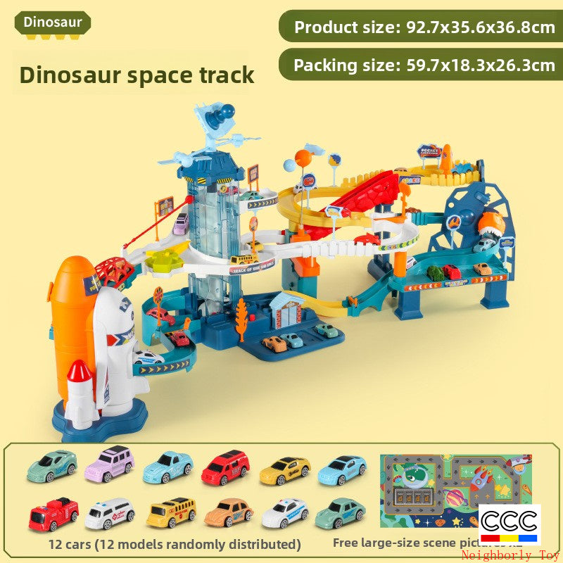 Children's Dinosaur Winding Road City Combination Track Car Adventure Parking Building Educational Toy for Boys