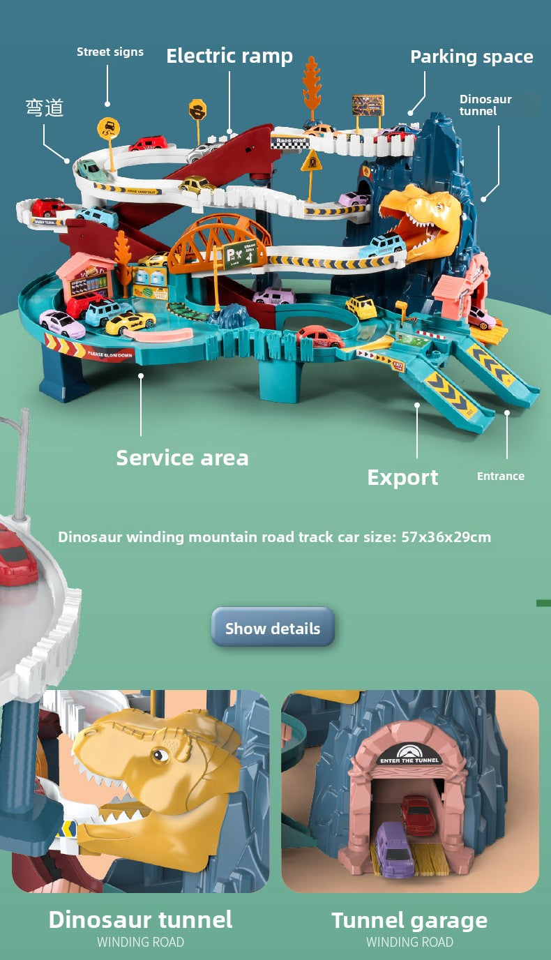Children's Dinosaur Winding Road City Combination Track Car Adventure Parking Building Educational Toy for Boys
