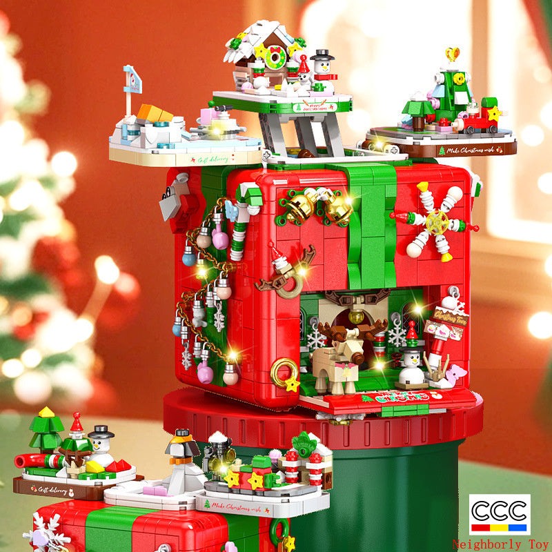 Compatible with LEGO Christmas Mechanism Box Santa Claus Building Blocks Toy Educational Assembly Gift for Men and Women Wholesale Dropshipping