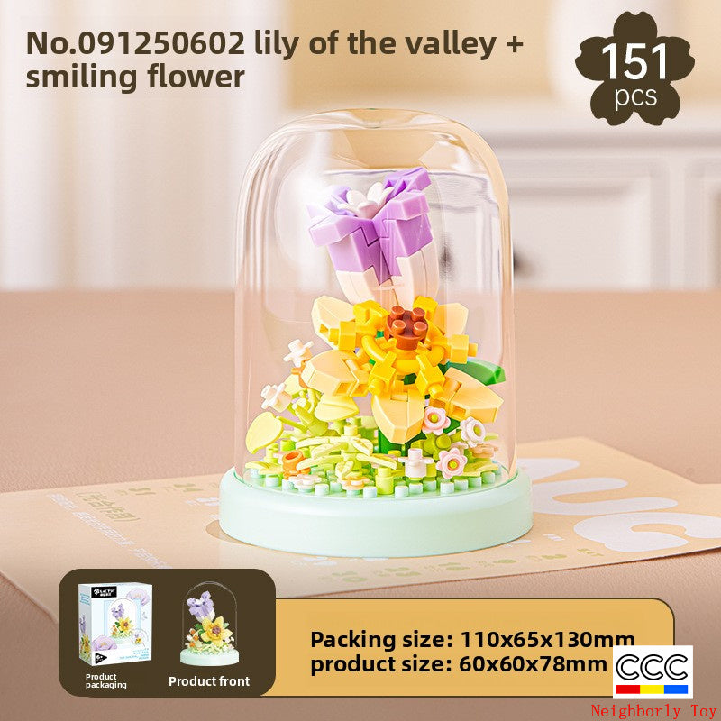 Cross-Border Building Blocks Eternal Flower Transparent Building Blocks Display Cover Home Decoration Desktop Trendy Assembly Toys Gift Wholesale