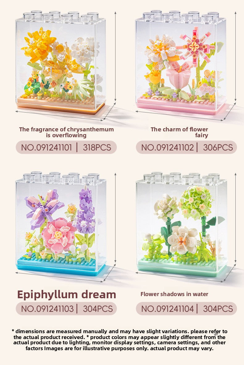 Cross-Border Building Blocks Eternal Flower Transparent Building Blocks Display Cover Home Decoration Desktop Trendy Assembly Toys Gift Wholesale
