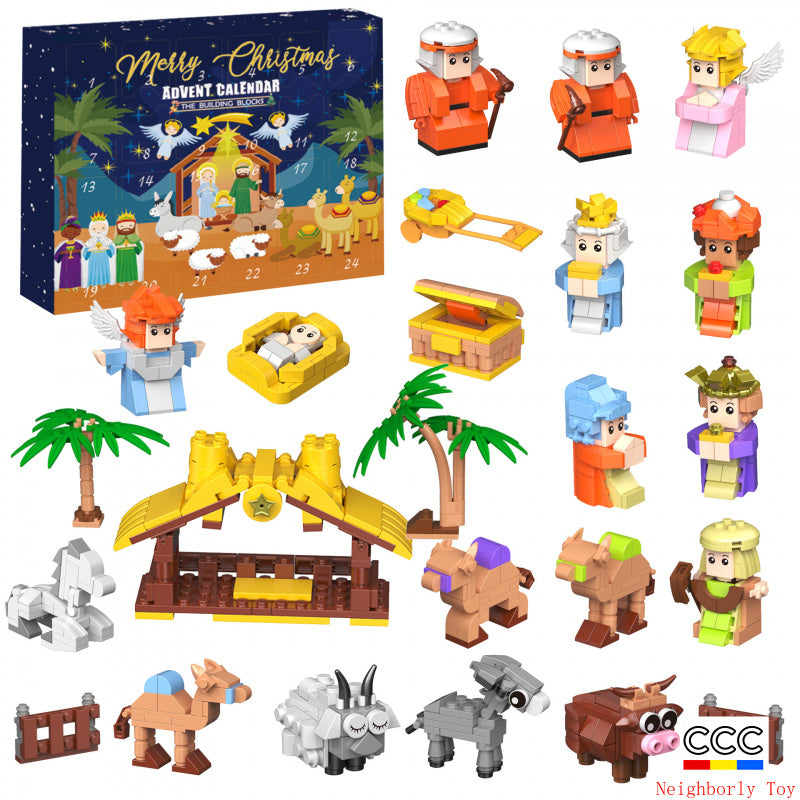 Building Blocks Christmas Calendar Blind Box Countdown 24 Grids Children's DIY Car Dinosaur Building Blocks Tear-off Blind Box