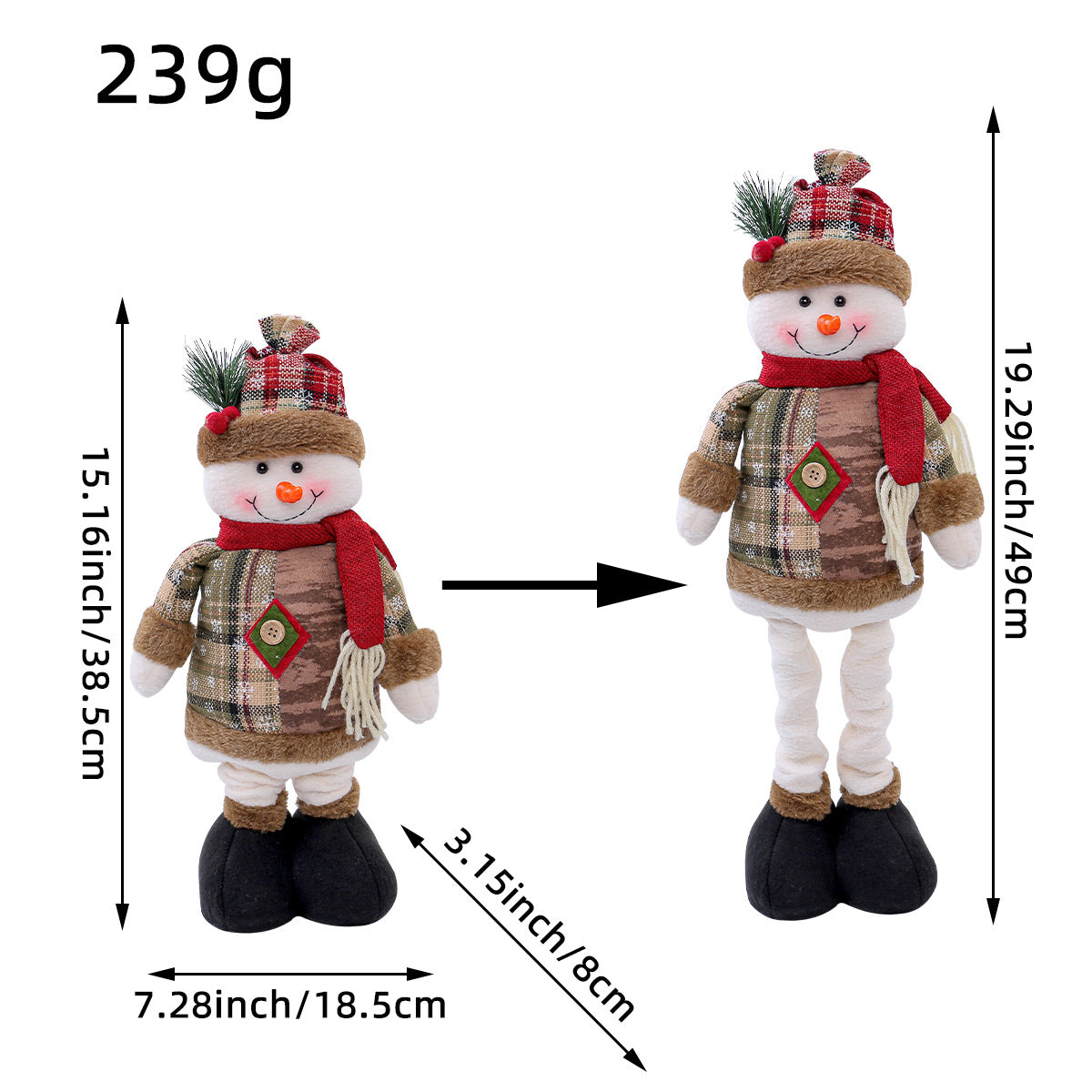 Jingchen Cross-Border Christmas Retractable Doll Window Display Santa Claus Snowman Standing Doll Holiday Decoration