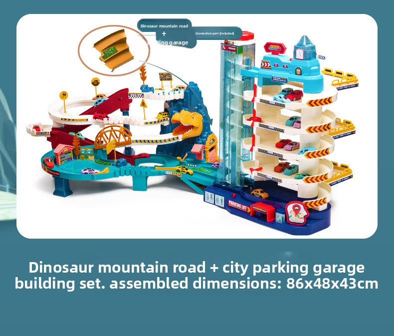 Children's Dinosaur Winding Road City Combination Track Car Adventure Parking Building Educational Toy for Boys