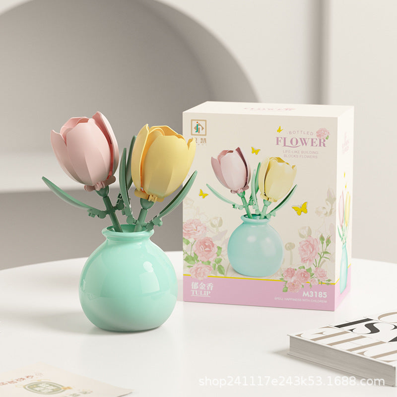 Cross-Border Building Blocks Eternal Flower Transparent Building Blocks Display Cover Home Decoration Desktop Trendy Assembly Toys Gift Wholesale