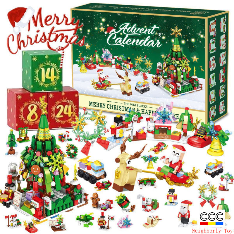 Building Blocks Christmas Calendar Blind Box Countdown 24 Grids Children's DIY Car Dinosaur Building Blocks Tear-off Blind Box