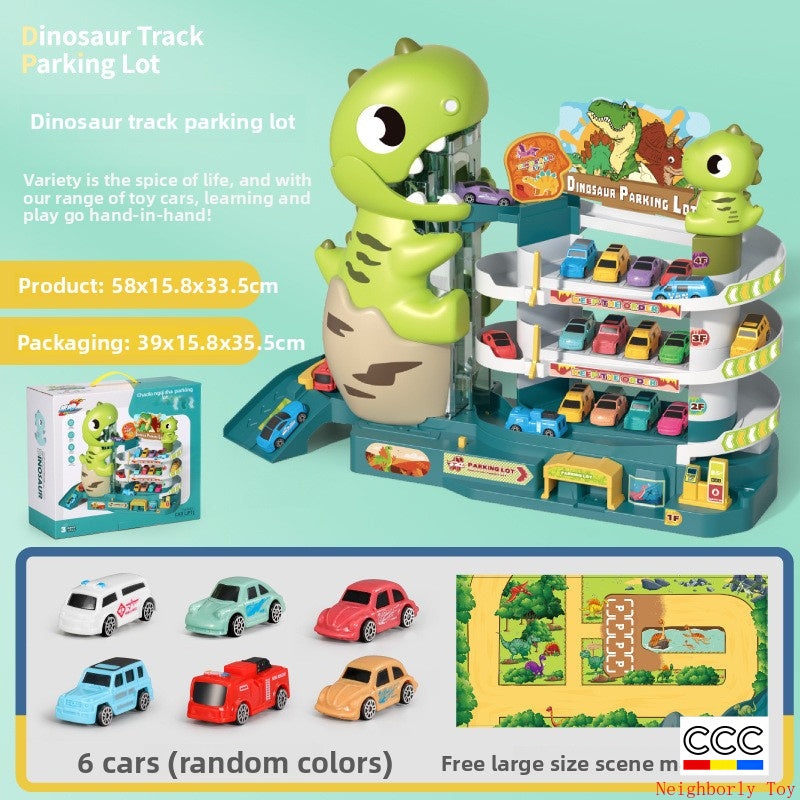 Children's Dinosaur Winding Road City Combination Track Car Adventure Parking Building Educational Toy for Boys