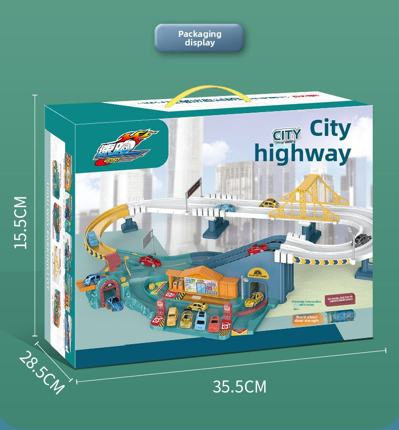 Children's Dinosaur Winding Road City Combination Track Car Adventure Parking Building Educational Toy for Boys