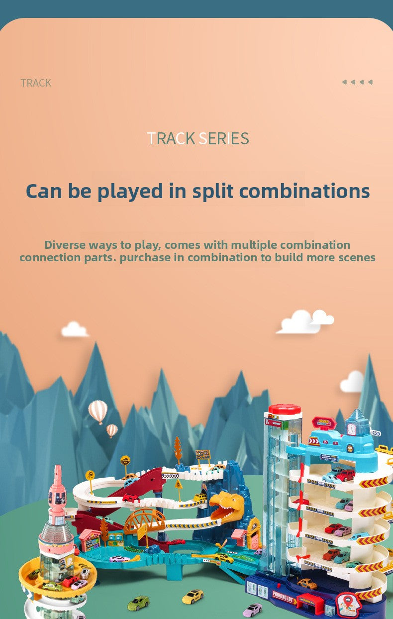 Children's Dinosaur Winding Road City Combination Track Car Adventure Parking Building Educational Toy for Boys