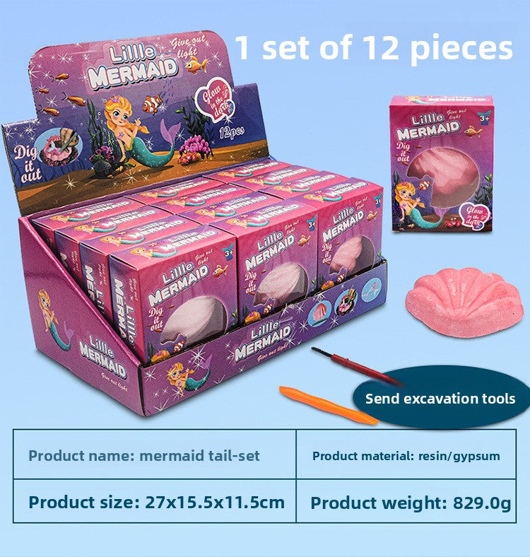 New Mermaid Tail Archaeological Dig Blind Box - Kids DIY Mini Colorful Dinosaur Gem Treasure Hunt Toy
