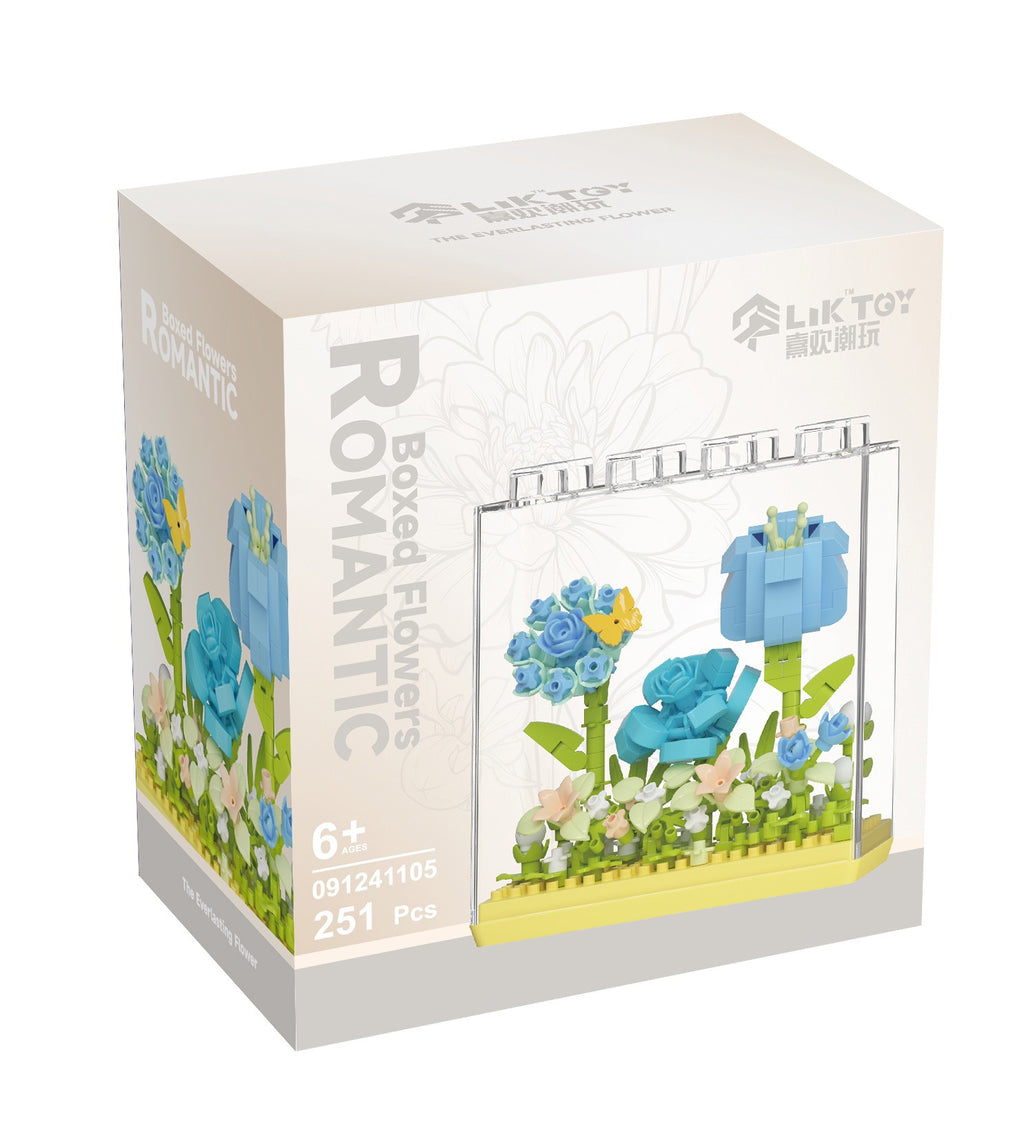 Cross-Border Building Blocks Eternal Flower Transparent Building Blocks Display Cover Home Decoration Desktop Trendy Assembly Toys Gift Wholesale