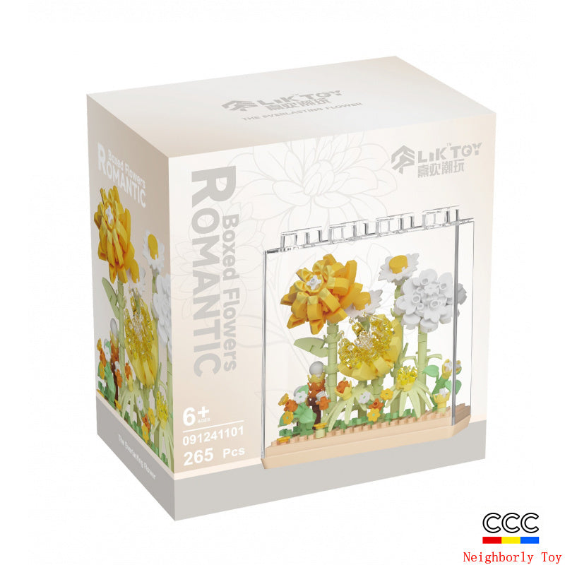 Cross-Border Building Blocks Eternal Flower Transparent Building Blocks Display Cover Home Decoration Desktop Trendy Assembly Toys Gift Wholesale