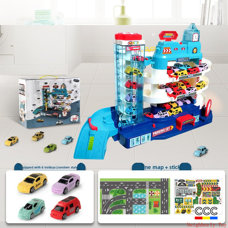 Children's Dinosaur Winding Road City Combination Track Car Adventure Parking Building Educational Toy for Boys