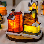 Cross-Border New Christmas Decorations Resin Christmas Small House Micro Landscape Luminous Snow House Ornaments Christmas Gifts