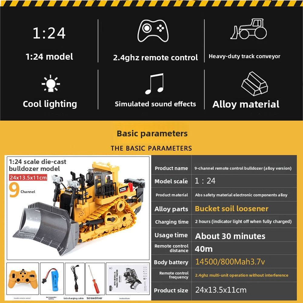2.4G Alloy Remote Control Excavator Dump Truck Bulldozer Engineering Vehicle Toy Bilingual