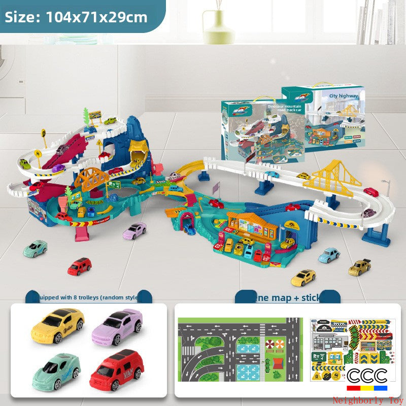 Children's Dinosaur Winding Road City Combination Track Car Adventure Parking Building Educational Toy for Boys