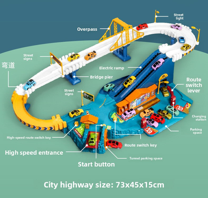 Children's Dinosaur Winding Road City Combination Track Car Adventure Parking Building Educational Toy for Boys