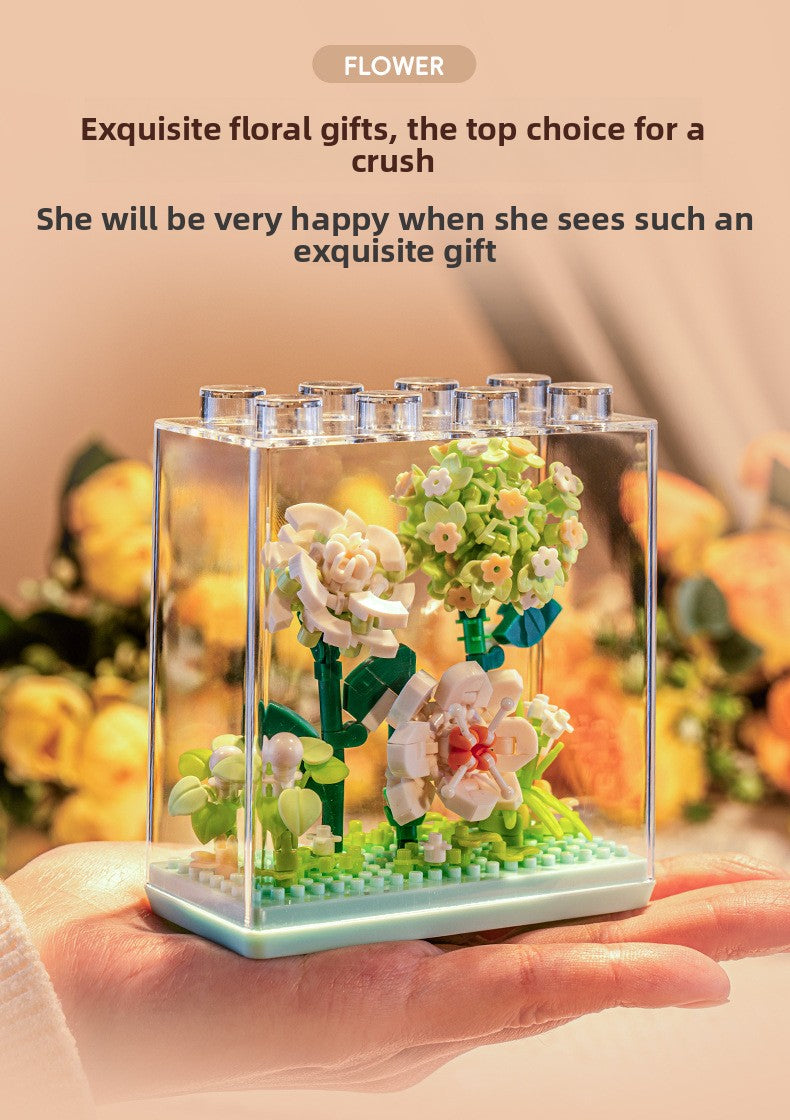 Cross-Border Building Blocks Eternal Flower Transparent Building Blocks Display Cover Home Decoration Desktop Trendy Assembly Toys Gift Wholesale