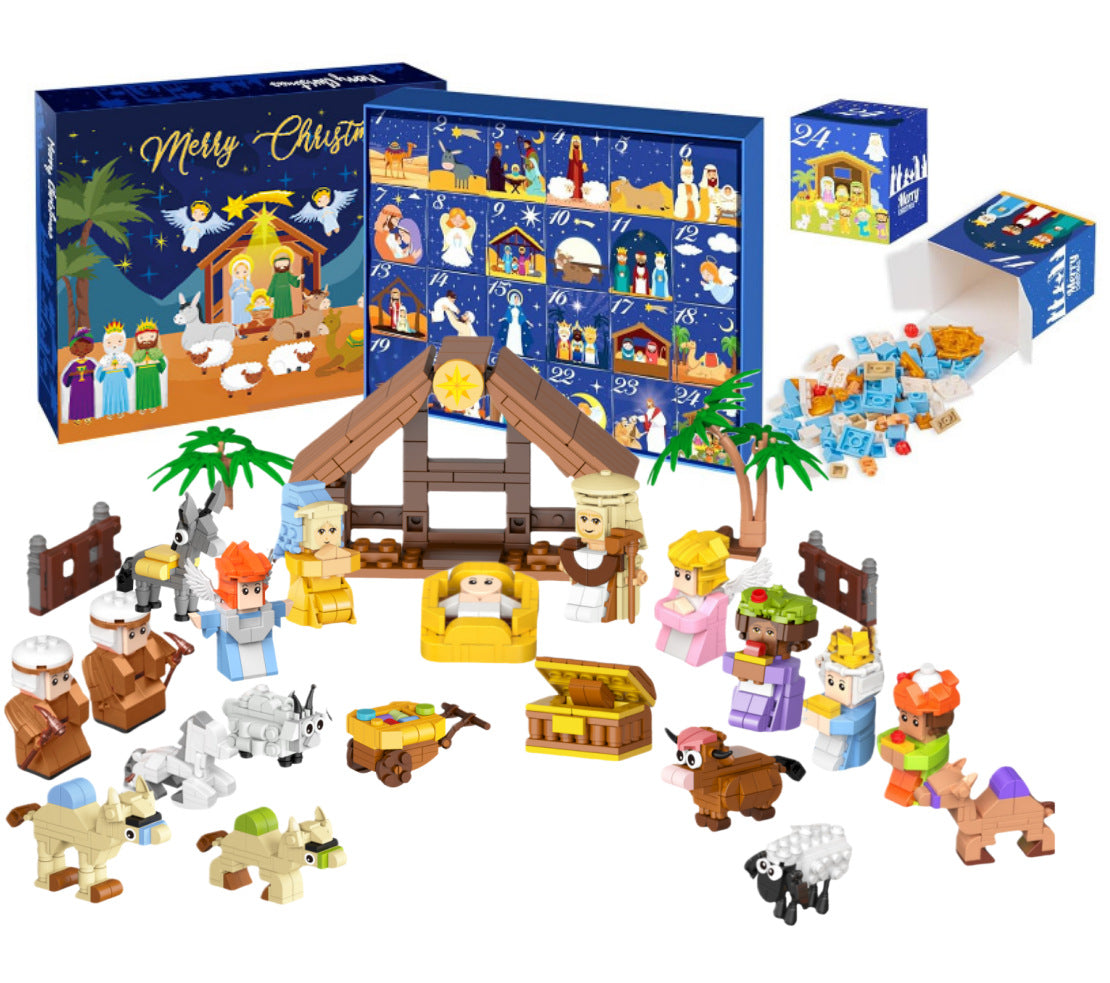 Building Blocks Christmas Calendar Blind Box Countdown 24 Grids Children's DIY Car Dinosaur Building Blocks Tear-off Blind Box