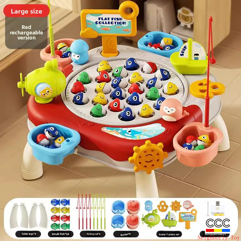 Children's Magnetic Fishing Toy Baby Early Education Educational Boys and Girls Electric Large Rotating Fishing Plate Parent-Child Interaction