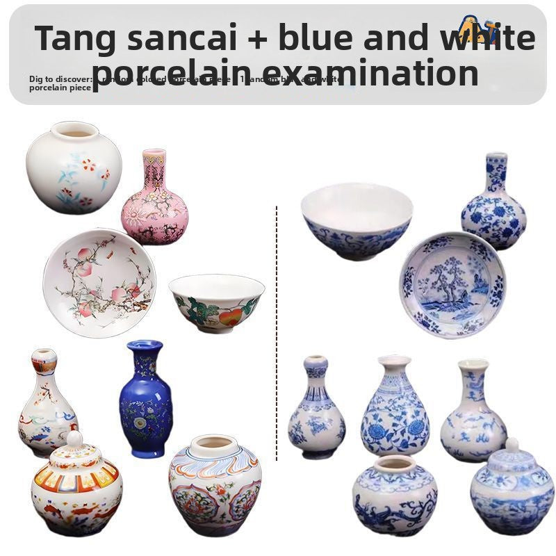 Blue and White Porcelain Treasure Dig Kit - Girls DIY Traditional Culture Archaeological Blind Box Gift