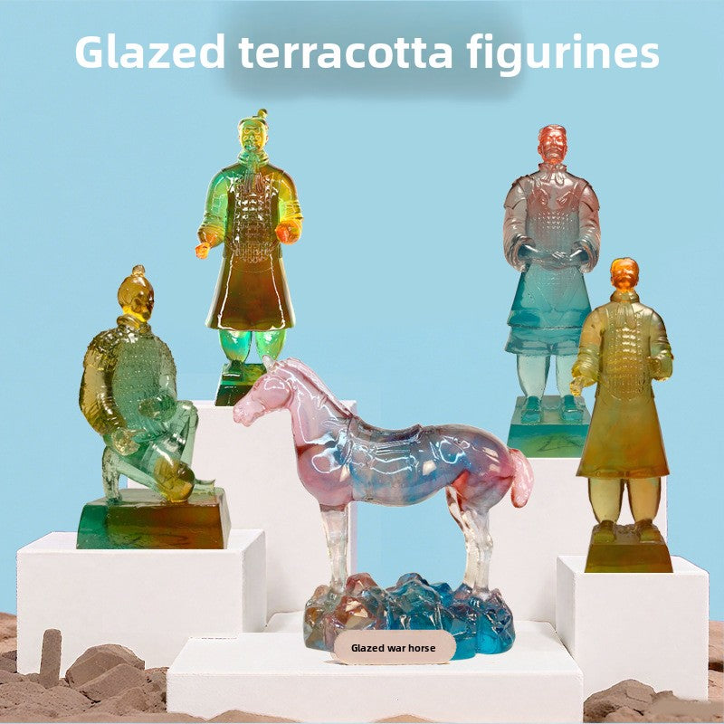 Qin Yong Terra Cotta Warriors and Horses Glazed Generals Kneeling Archers Official Figures Archaeological Model Set for Kids Educational Toy Collection
