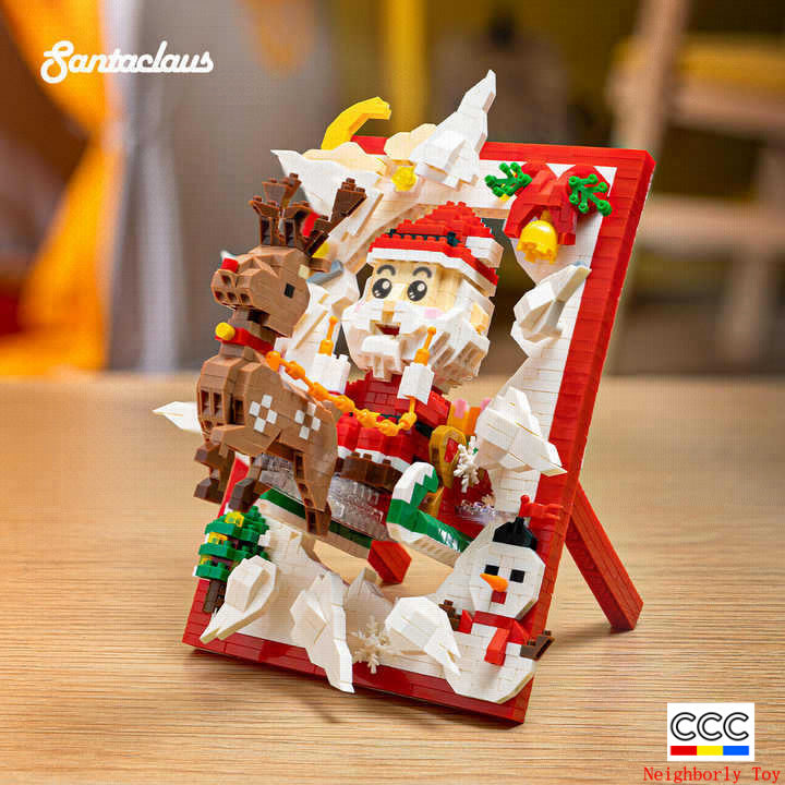 Creative Diy2025 Decorations Cross-Border Christmas Building Block Toys Children's Christmas Gifts 3D Santa Claus Photo Frame