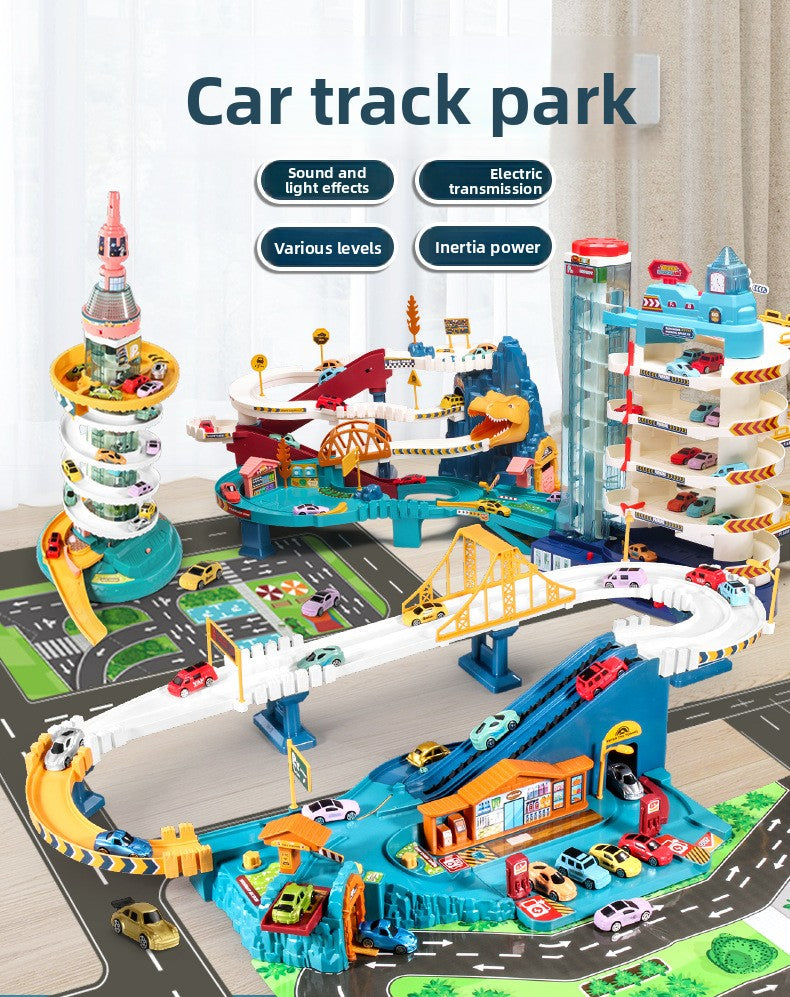 Children's Dinosaur Winding Road City Combination Track Car Adventure Parking Building Educational Toy for Boys