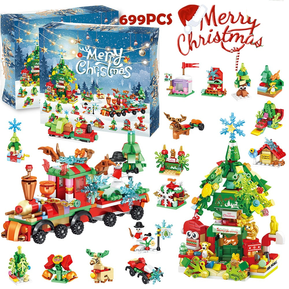 Building Blocks Christmas Calendar Blind Box Countdown 24 Grids Children's DIY Car Dinosaur Building Blocks Tear-off Blind Box