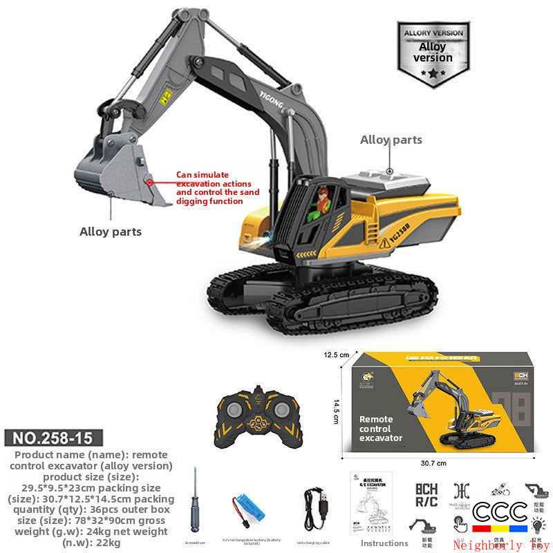 2.4G Alloy Remote Control Excavator Dump Truck Bulldozer Engineering Vehicle Toy Bilingual