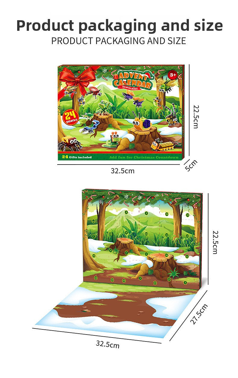 Building Blocks Christmas Calendar Blind Box Countdown 24 Grids Children's DIY Car Dinosaur Building Blocks Tear-off Blind Box