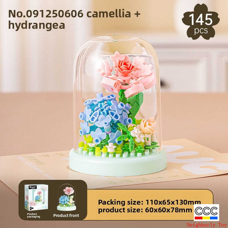 Cross-Border Building Blocks Eternal Flower Transparent Building Blocks Display Cover Home Decoration Desktop Trendy Assembly Toys Gift Wholesale