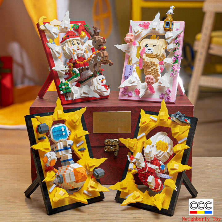 Creative Diy2025 Decorations Cross-Border Christmas Building Block Toys Children's Christmas Gifts 3D Santa Claus Photo Frame