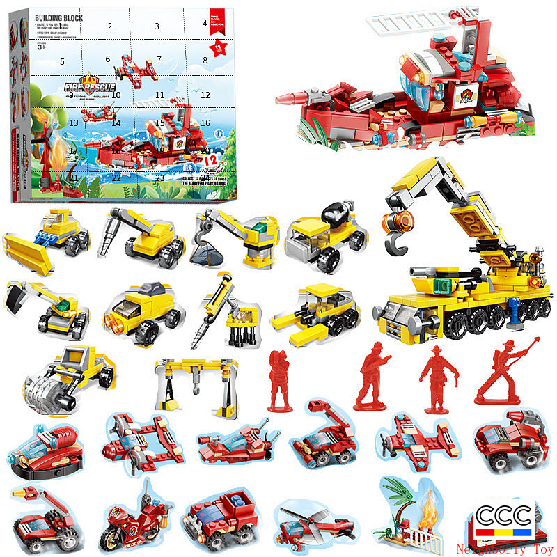 Building Blocks Christmas Calendar Blind Box Countdown 24 Grids Children's DIY Car Dinosaur Building Blocks Tear-off Blind Box