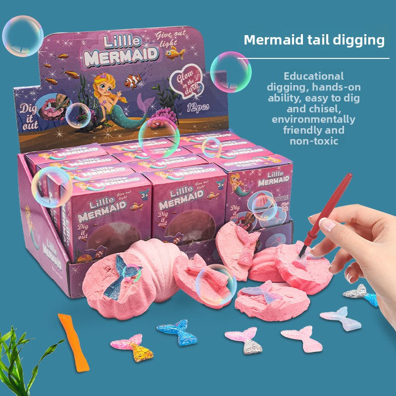 New Mermaid Tail Archaeological Dig Blind Box - Kids DIY Mini Colorful Dinosaur Gem Treasure Hunt Toy