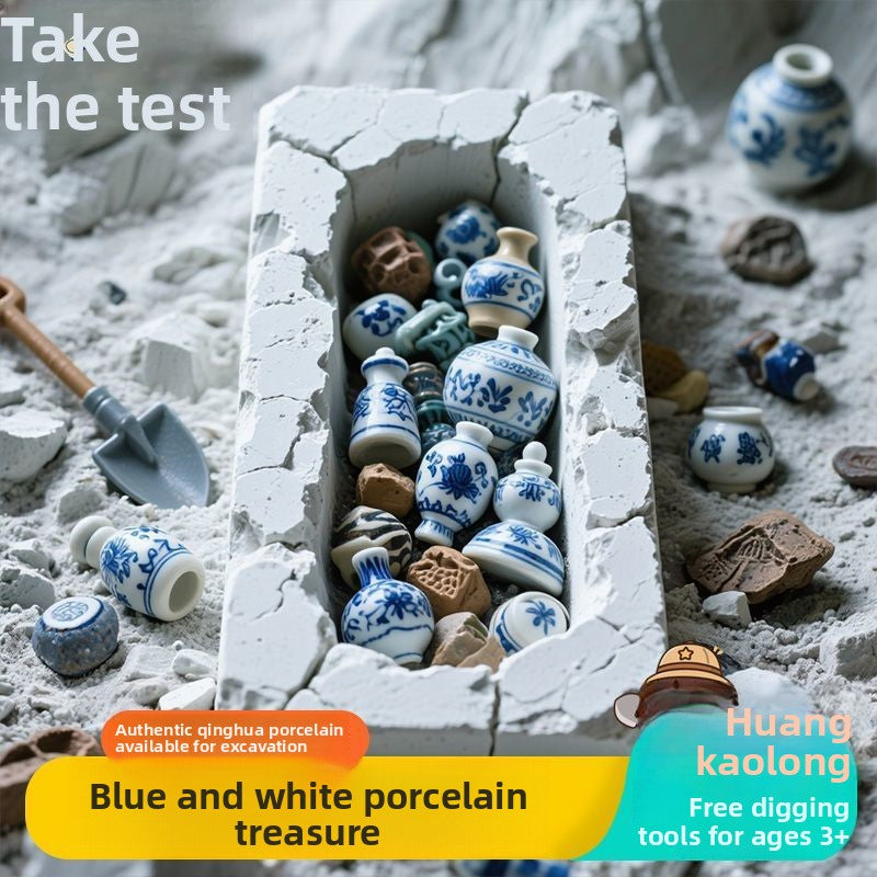 Blue and White Porcelain Treasure Dig Kit - Girls DIY Traditional Culture Archaeological Blind Box Gift