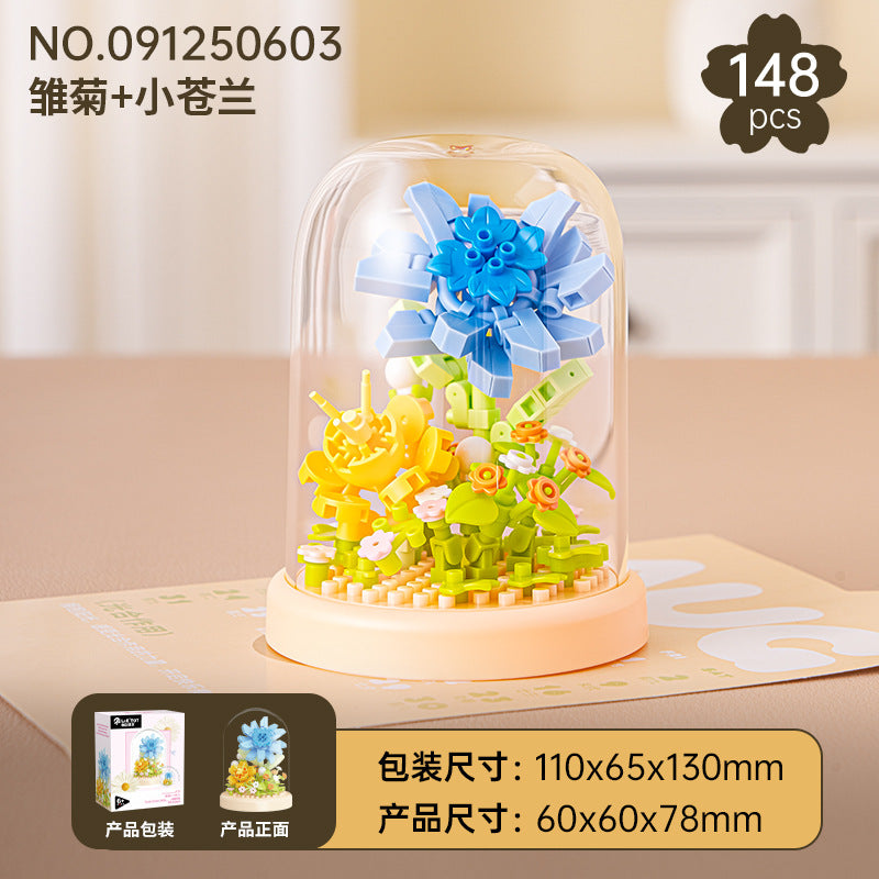Cross-Border Building Blocks Eternal Flower Transparent Building Blocks Display Cover Home Decoration Desktop Trendy Assembly Toys Gift Wholesale
