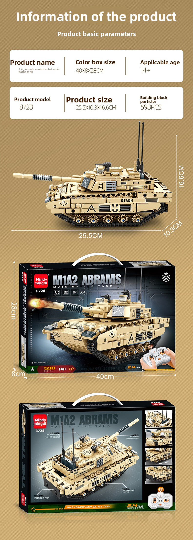 Mingdi 2.4G Remote Control Building Blocks 99A Tank Military Model Compatible with Lego Assembly Children's Toys Student Gift