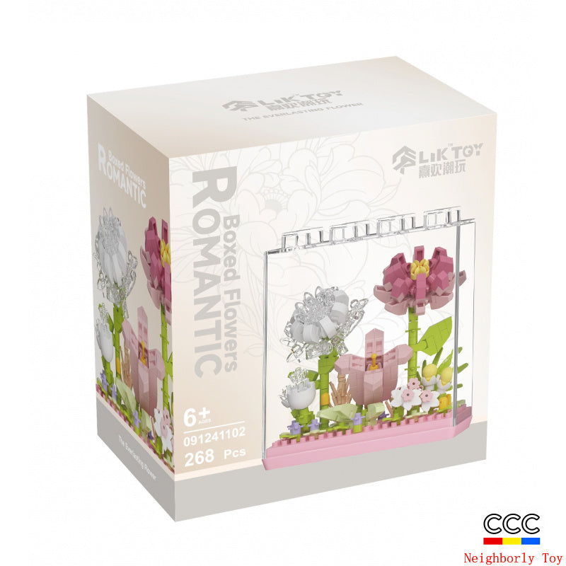 Cross-Border Building Blocks Eternal Flower Transparent Building Blocks Display Cover Home Decoration Desktop Trendy Assembly Toys Gift Wholesale